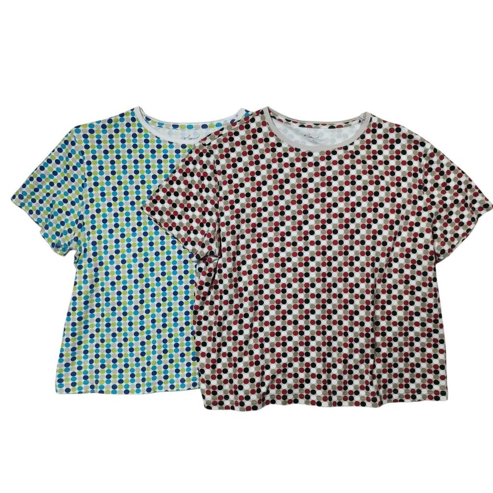 Lot 2 Kim Rogers Short Sleeve T-shirt Size XL Stripes Polka Dots